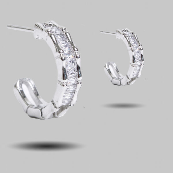 Rhodium-Plated Bamboo Baguette Crystal J-Hoop Earrings
