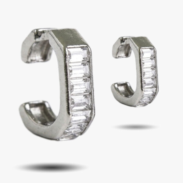 Architectural Baguette-Cut Crystal C-Hoop Ear Cuffs