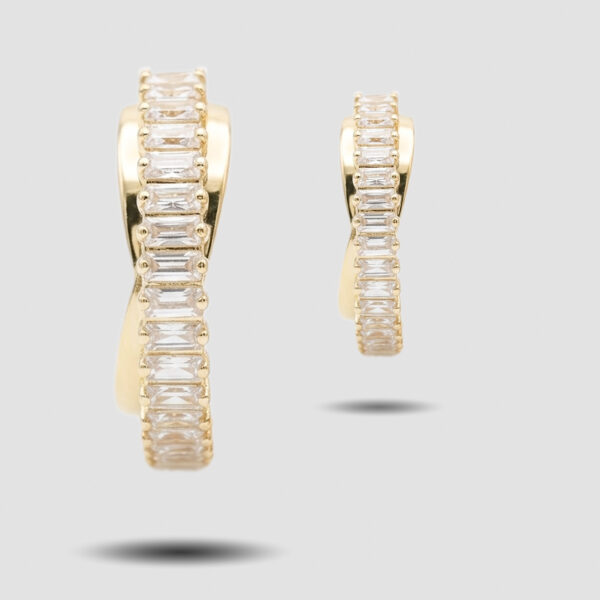 Twisted Serenity Gold Baguette Huggie Earrings