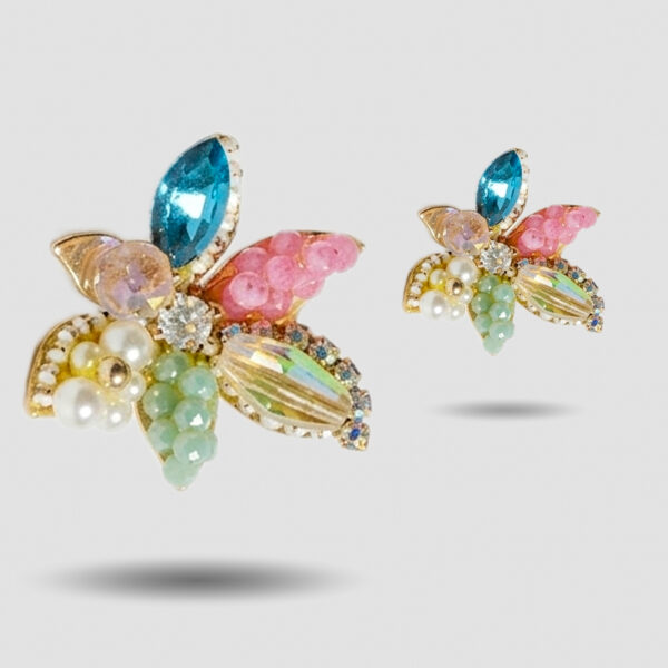 Multicolor Crystal Floral Designer Stud Earrings