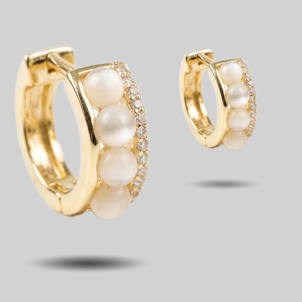 Cat’s Eye Moonstone & Pavé Crystal Gold Huggie Hoops