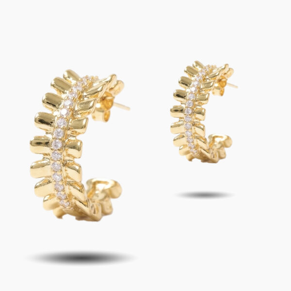Ribbed Gold Pavé Spine Hoop Earrings
