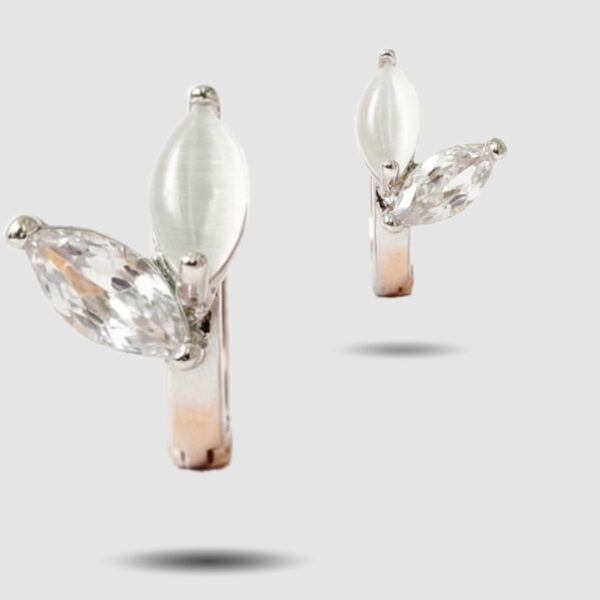 Marquise White Opal & Crystal Leaf Huggie Hoop Earrings