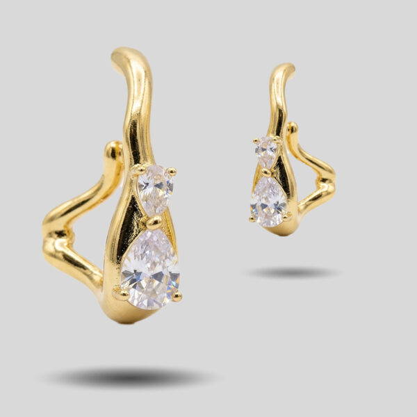 Organic Wave Pear-Cut Crystal Drop Hoop Earrings