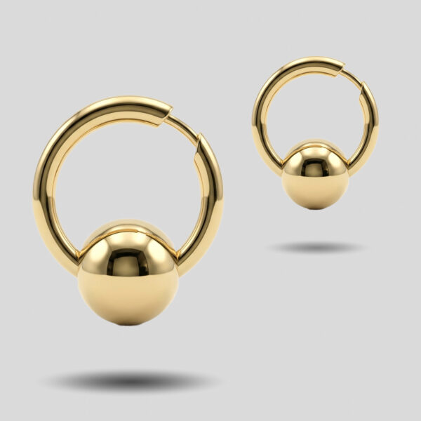 Modern Sphere Captive Hoop Earrings in Gold