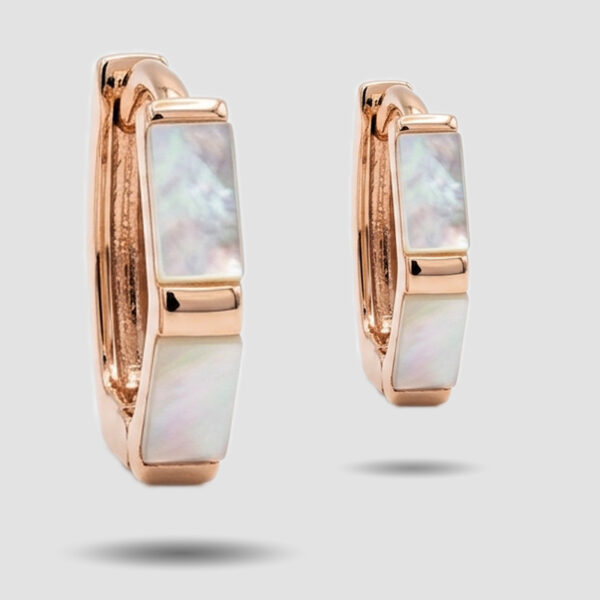 Rose Gold Rectangular Mother of Pearl Hoop Earrings