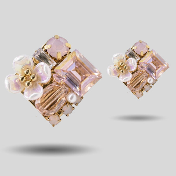 Pastel Crystal Floral Designer Stud Earrings