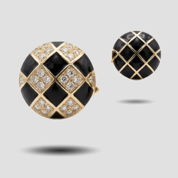 2-in-1 Reversible Black & Crystal Gold Stud Earrings
