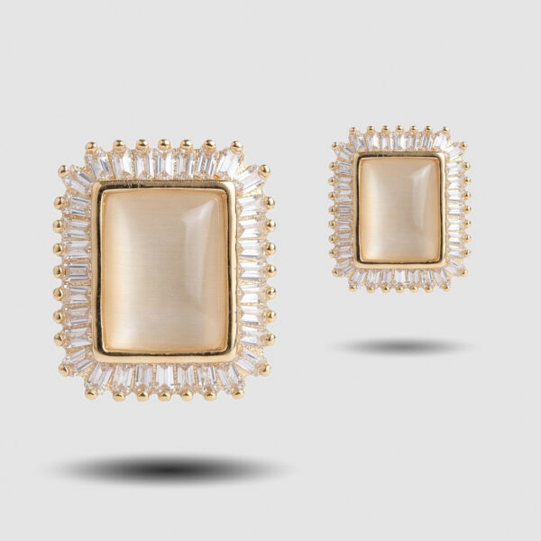 Gold Plated Square Stone Stud Earrings with Crystal Halo