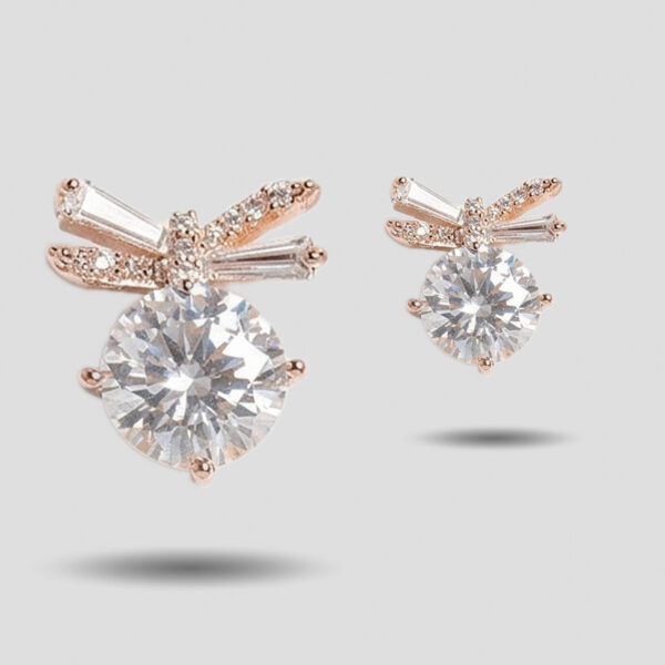 Rose Gold Sparkling Ribbon Bow Stud Earrings