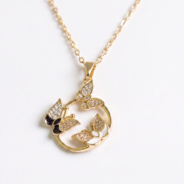 Gold Plated “Midnight Bloom” Butterfly Circle Pendant Necklace