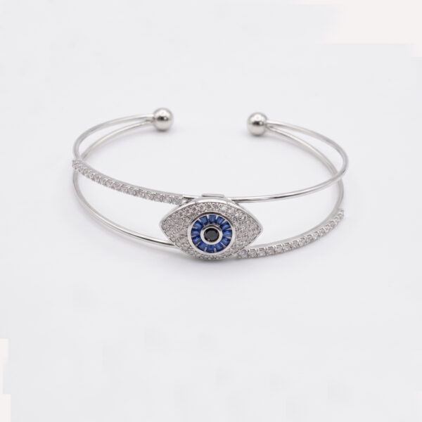 Mystic Guardian Double-Layer Evil Eye Cuff – Silver & Sapphire Blue Crystals