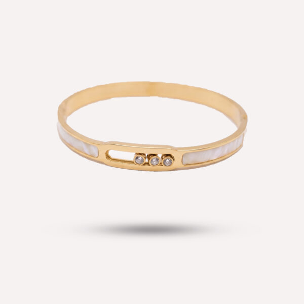 Modern Radiance Sliding Crystal Bangle – Gold & Mother of Pearl Inlay