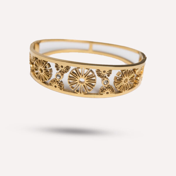 Solstice Cut-Out Filigree Bangle – Gold Plated Sunburst Design