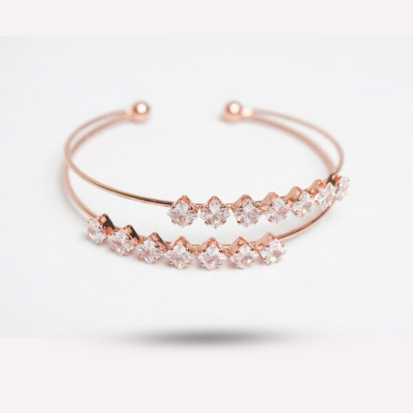 Celestial Rose Gold Double-Layer Open Cuff Bracelet with Princess-Cut Crystals