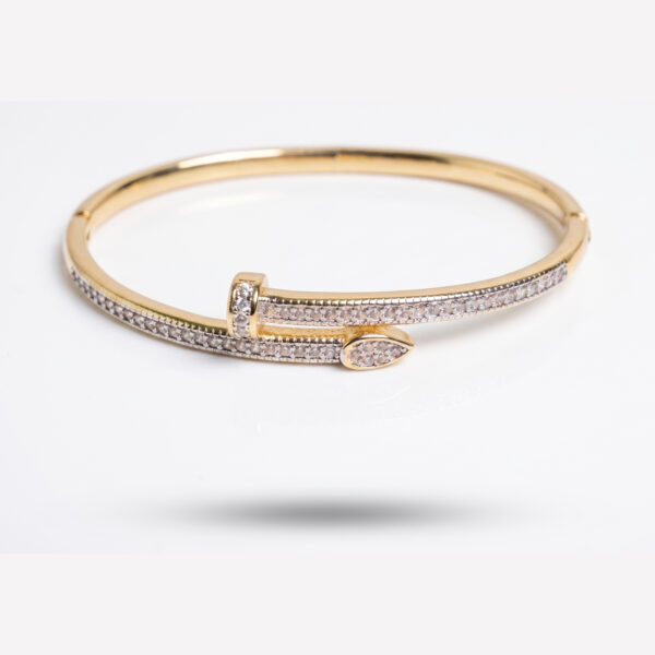 Luxury Gold Nail Wrap Bangle with Pavé Crystal Inlay