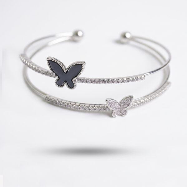 Monochrome Butterfly Double-Layer Silver Cuff with Crystal Pavé Accents
