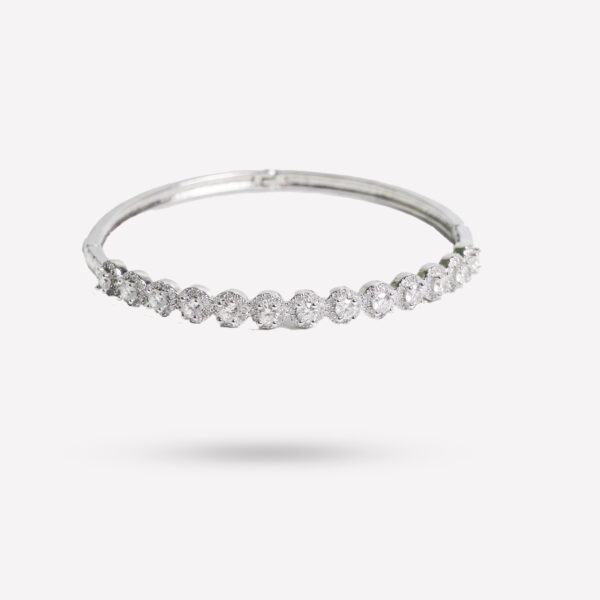 Elegant Sterling Silver Halo Diamond Bangle Bracelet