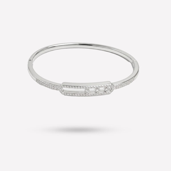 Moving Diamond Pavé Bar Bangle in Sterling Silver