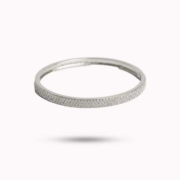 White Gold Pave Diamond Triple-Row Hinged Bangle – Half-Eternity Statement Bracelet