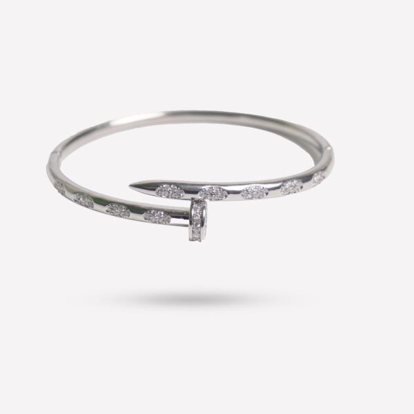 White Gold Pavé Diamond Nail Bangle – Modern Industrial Wrap Bracelet