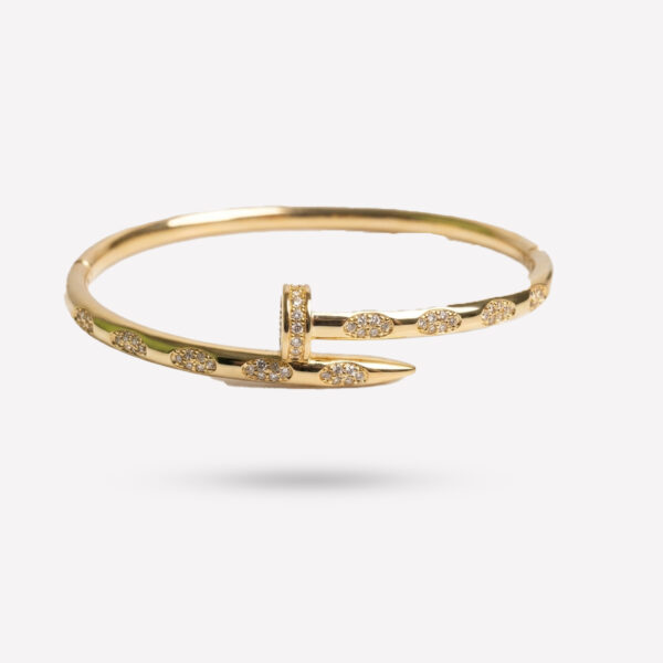 Signature Studded Nail Bangle – Yellow Gold with Oval Pave Accents