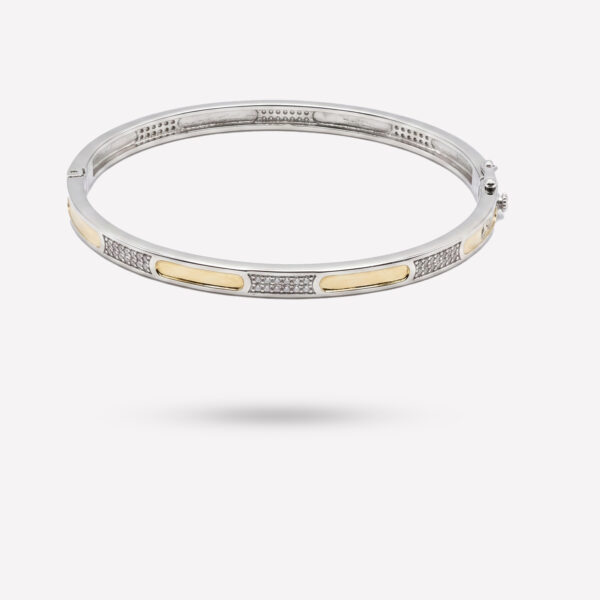 Two-Tone Luxe Station Bangle – Silver & Gold with Pave Diamond Accents