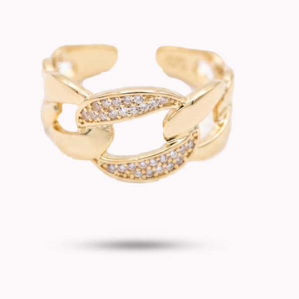 Gold-Tone Pavé Cuban Link Adjustable Ring