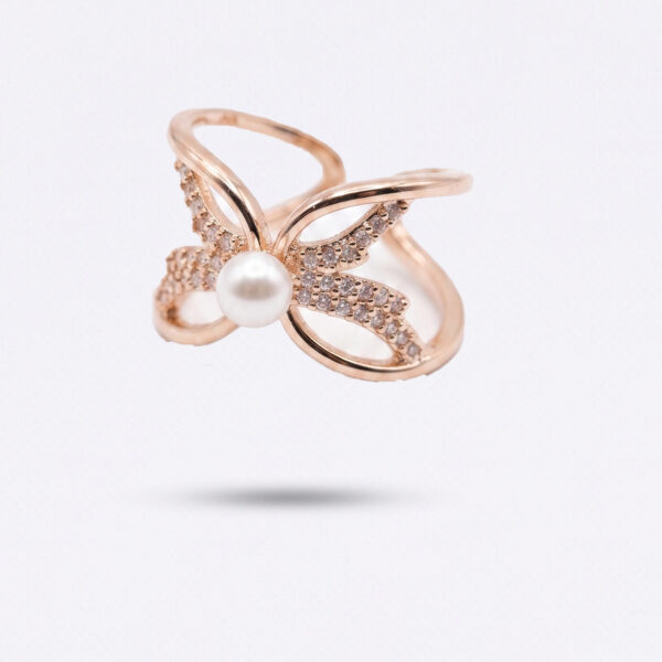 Rose Gold-Tone Pave Butterfly Pearl Statement Ring