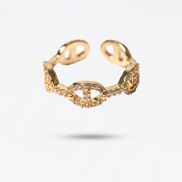 Gold-Tone Pavé Mariner Link Open Adjustable Ring