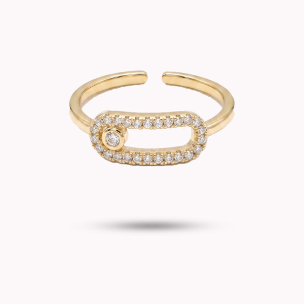 Modern Pavé Safety Pin Motif Adjustable Ring – Gold Finish