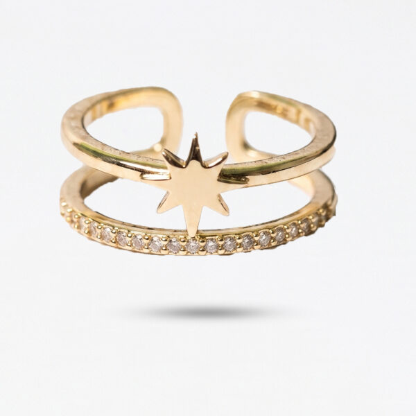 Gold-Tone North Star Double Band Pavé Adjustable Ring