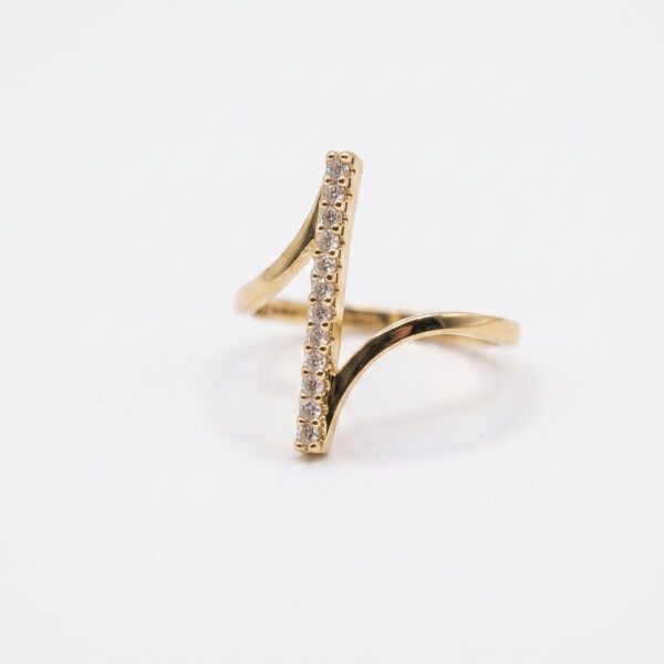 Geometric Vertical Bar Bypass Ring – Gold Finish with Shimmering Crystals