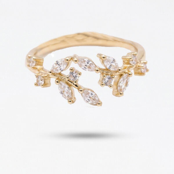 Marquise Leaf Vine Open Ring – Gold Finish Laurel Branch Ring