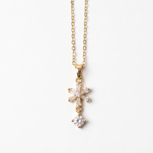 Gold Plated Floral Crystal Drop Pendant Necklace