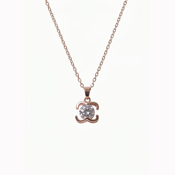 Rose Gold Solitaire Crystal Pendant Necklace