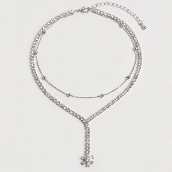 Silver Crystal Layered Anklet with Drop Charm (Luxury Statement Style)