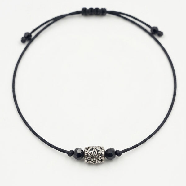 Black Thread Minimal Anklet with Vintage Silver Charm (Adjustable Unisex Style)