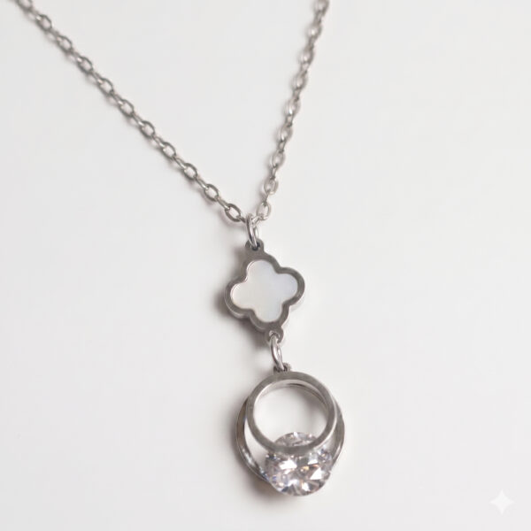 Silver Clover Crystal Drop Necklace