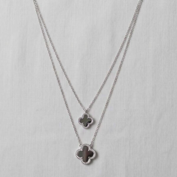 Midnight Alhambra Double-Layer Clover Necklace in Silver