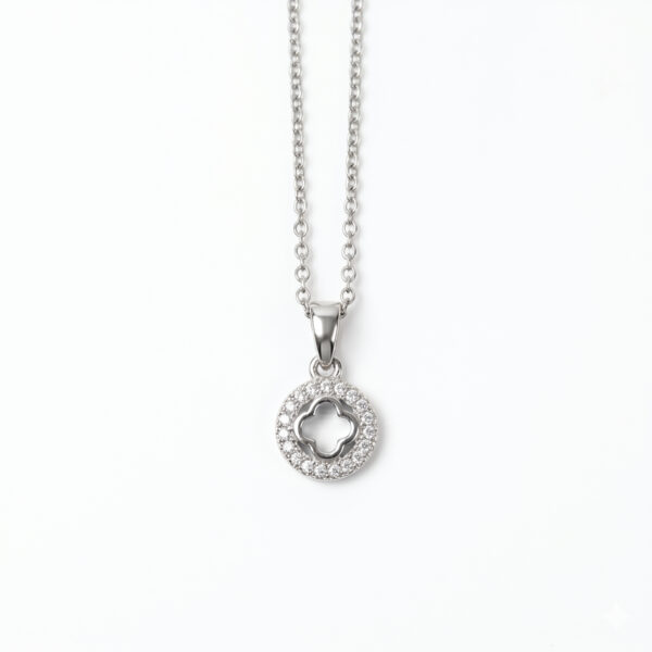 Lyra Clover Halo Pendant Necklace in Sterling Silver
