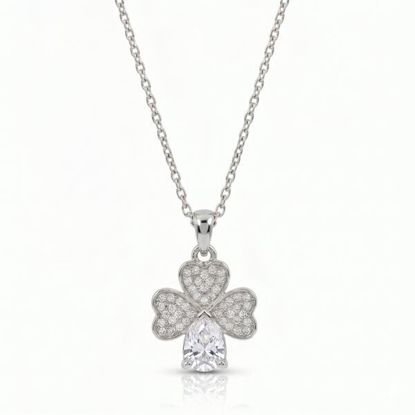 Silver Pavé Heart & Pear-Cut Crystal Clover Necklace