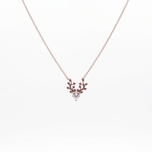 Rose Gold Heart & Antler Sparkle Pendant Necklace