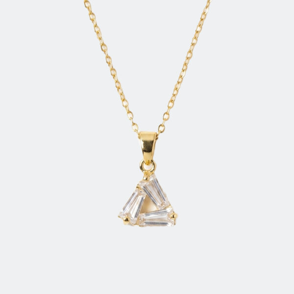 Geometric Gold Triangle Baguette Crystal Pendant Necklace