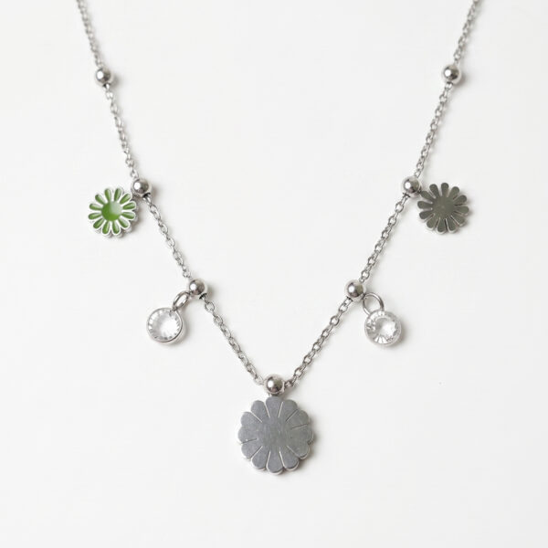 Whimsical Silver Daisy & Crystal Station Charm Necklace
