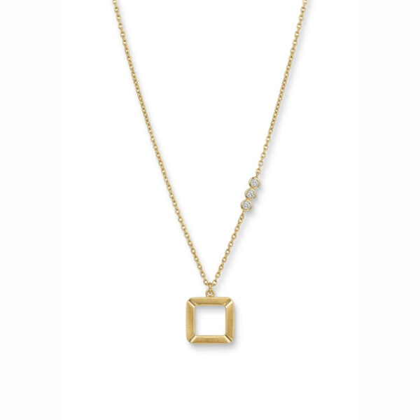Brushed Gold Square Frame Necklace with Asymmetric Crystal Accents