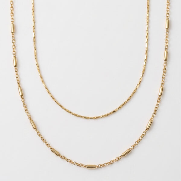 Modern Double Layered Gold Chain & Bar Station Necklace
