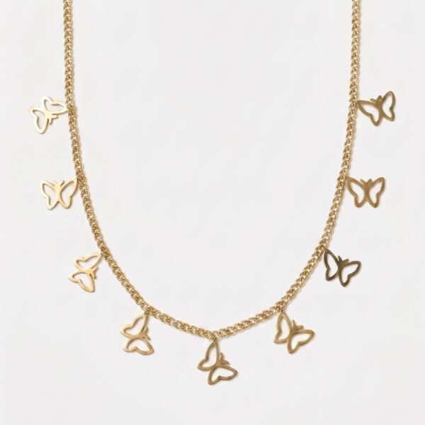 Whimsical Golden Butterfly Charm Station Necklace