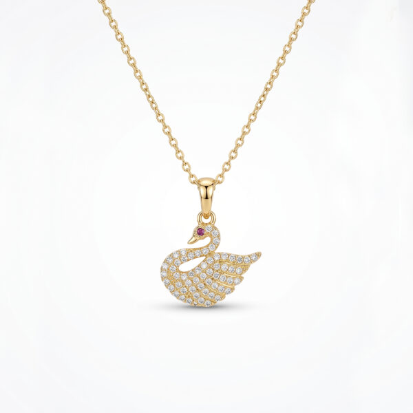 Elegant Gold-Tone Swan Pendant Necklace with Pavé Crystals & Ruby Eye
