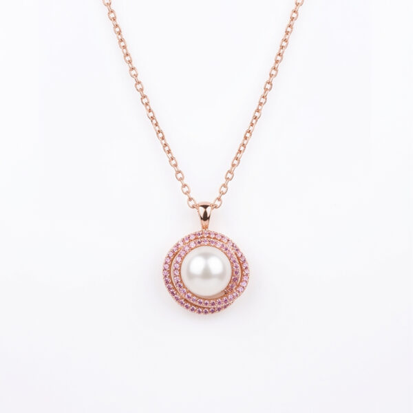 Ethereal Rose Gold Pearl Halo Pendant Necklace